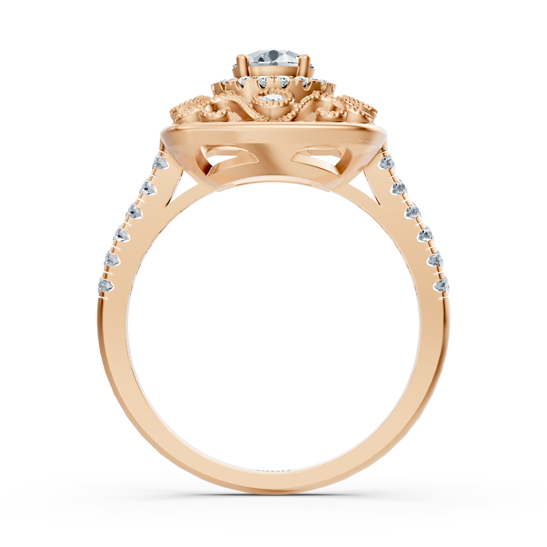 Bague cocktail extravagante en or rose avec halo de diamants
