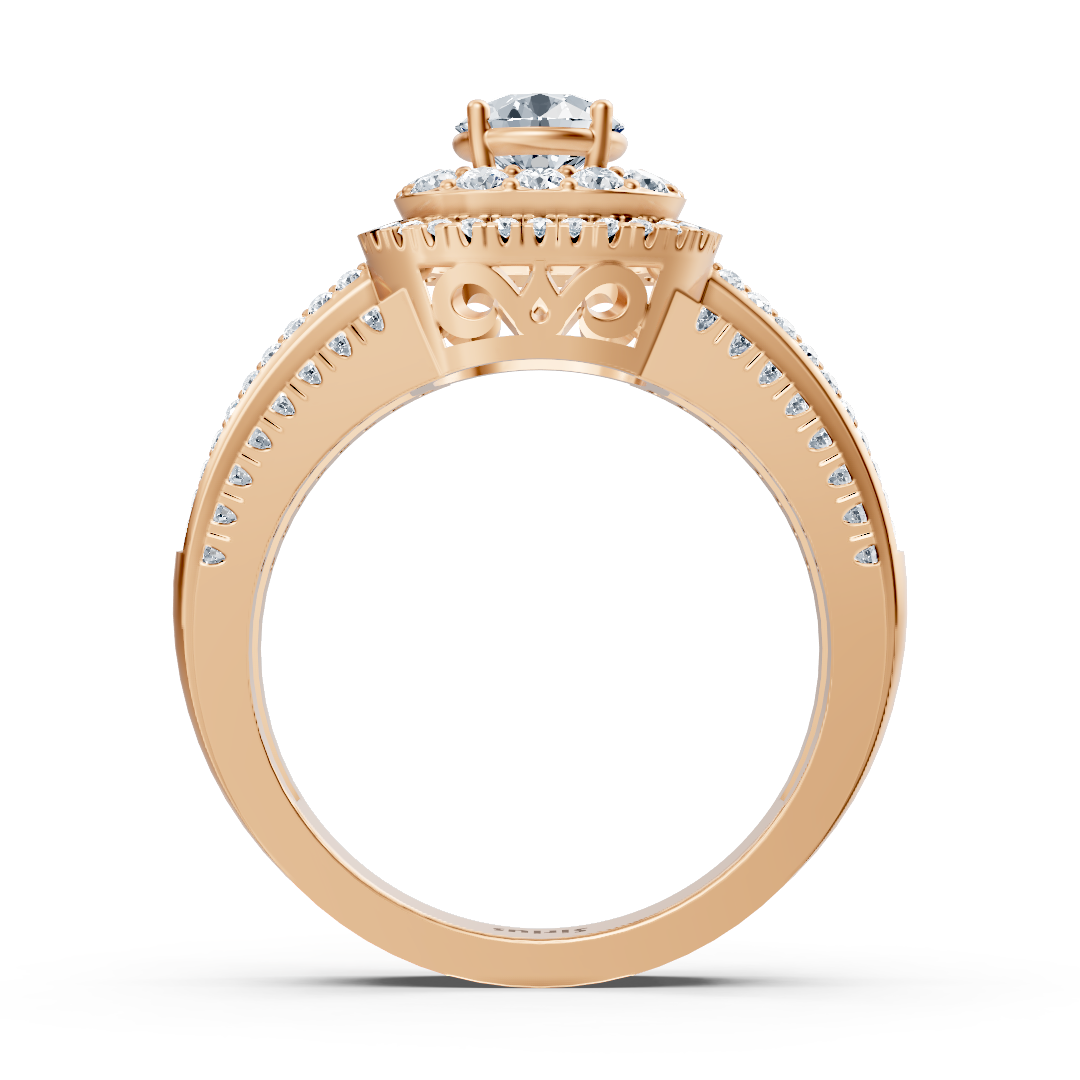 Double Halo Diamond Ring Rose Gold