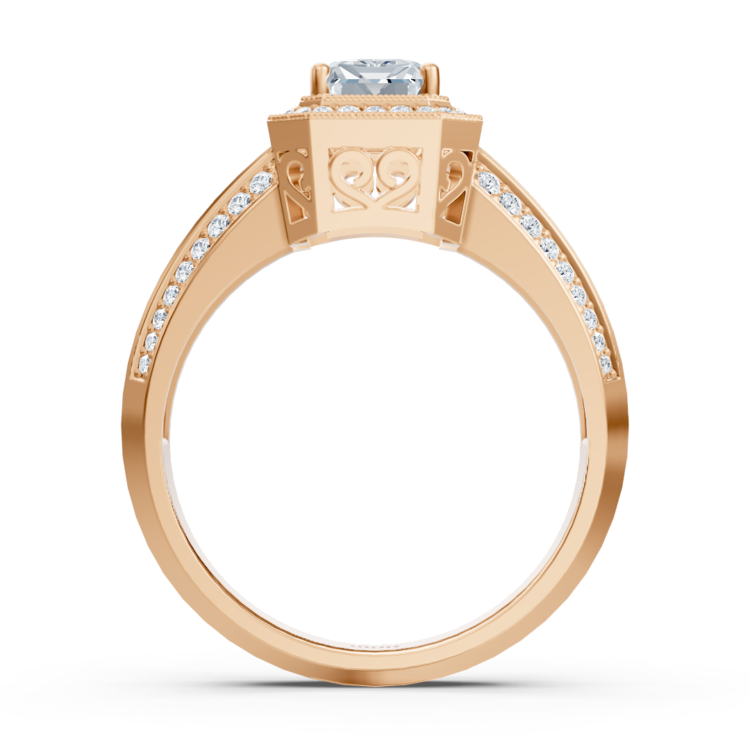 Birgie Sirius Roségold Diamant & Smaragd Halo Ring mit Emerald & Rundschliff