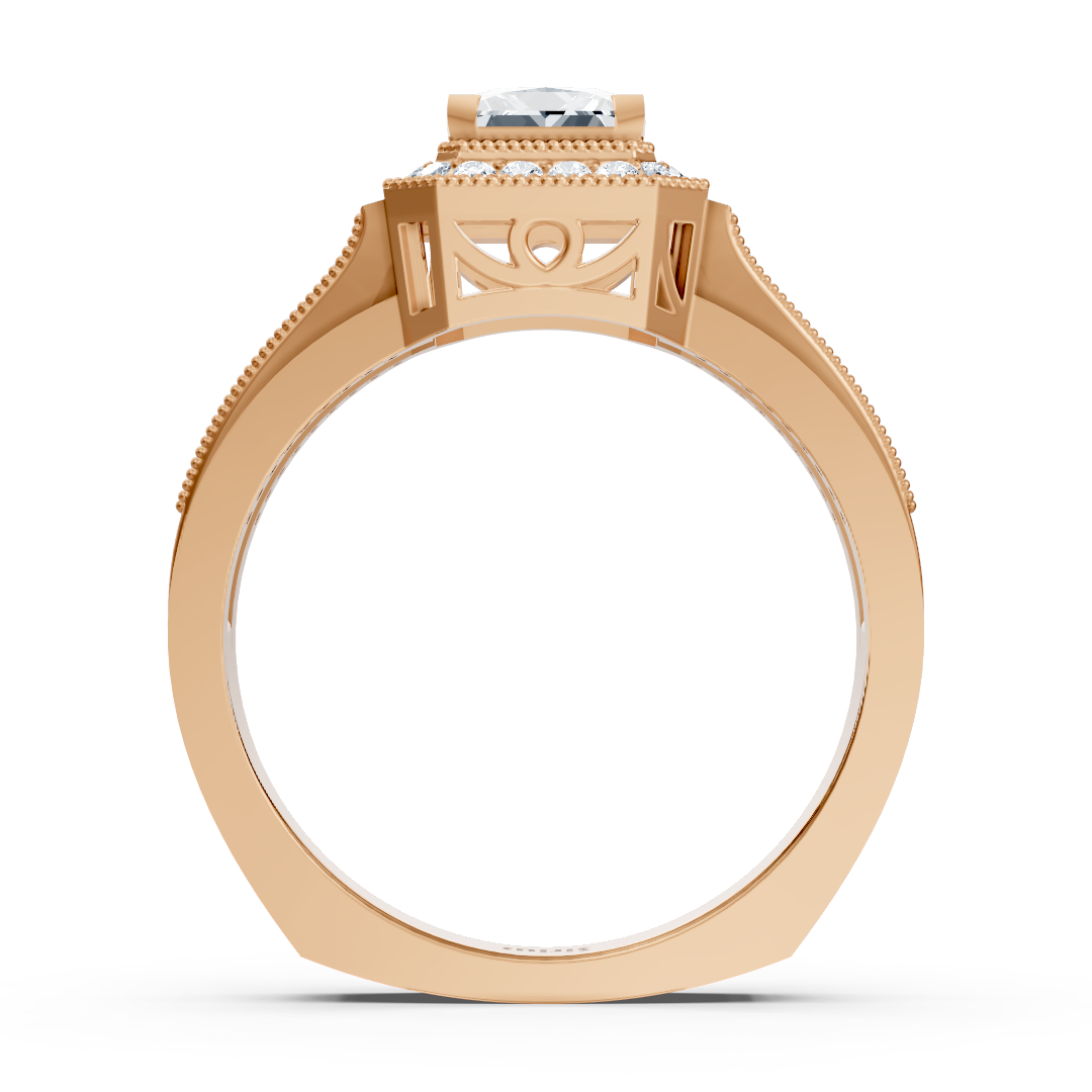 Birgie Sirius Roségold Diamant & Saphir Halo Ring mit Prinzess & Rundschliff