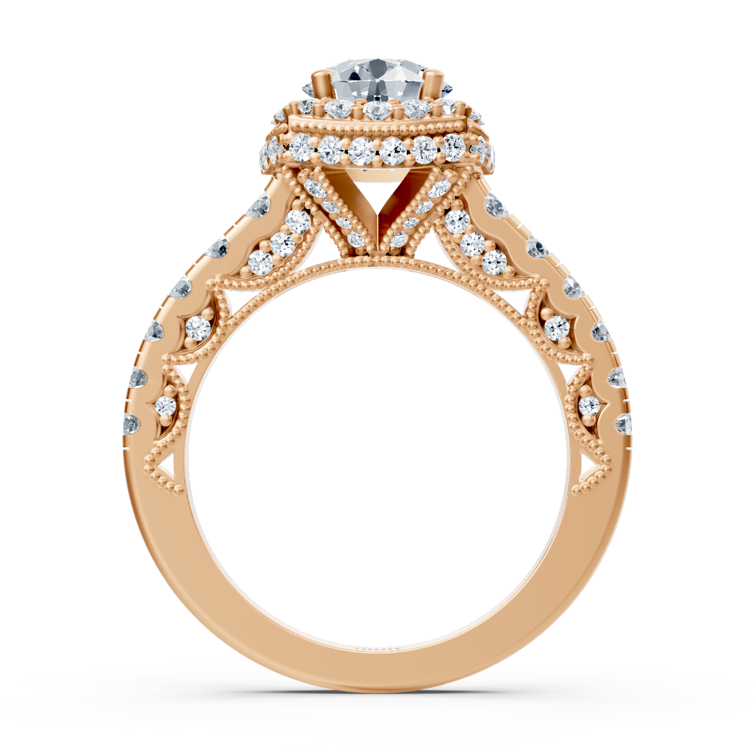 Birgie Sirius Roségold Halo Diamant Verlobungsring mit Rundschliff