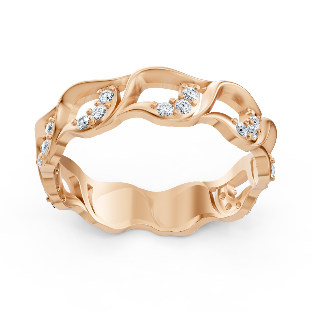 Elegant rose gold diamond ring with wave pattern