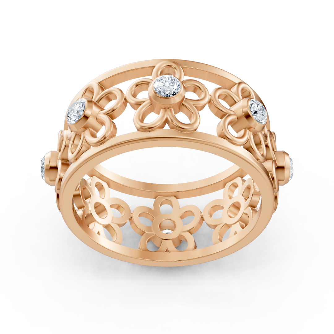 Bague fleur en filigrane avec diamants en or rose 14 carats