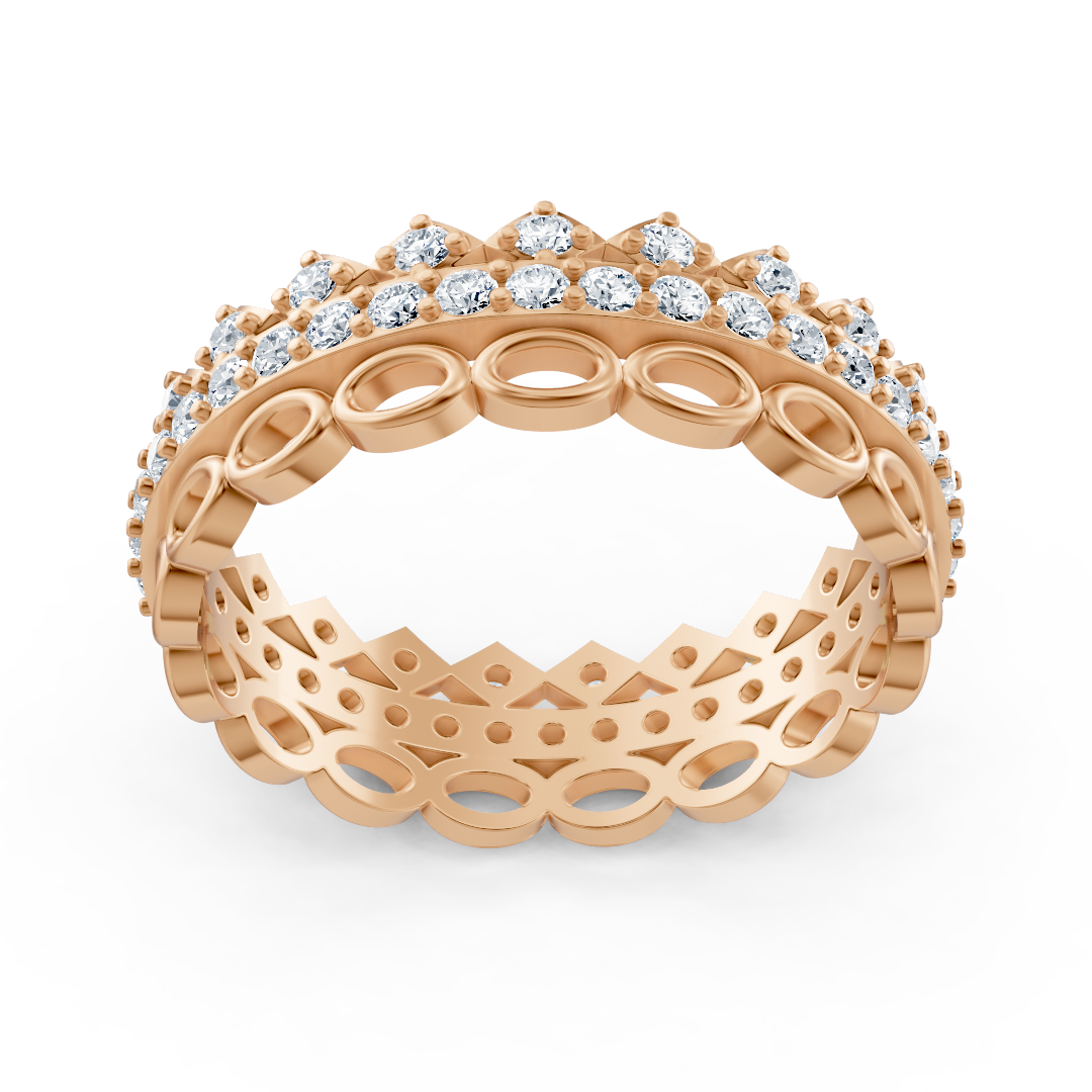 Bague mémoire luxueuse en or rose 14 carats avec diamants