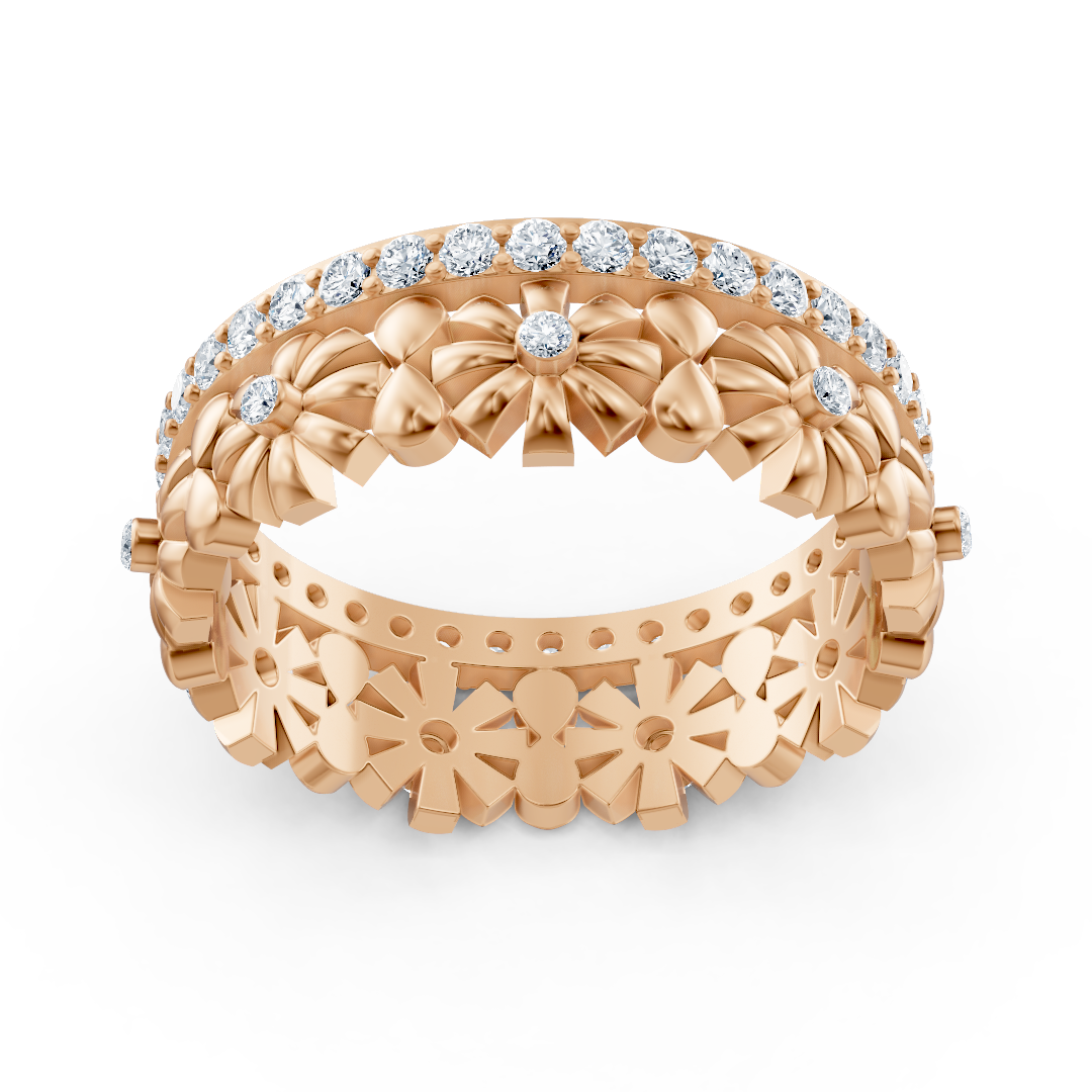 Delicate flower wreath diamond ring - 14K rose gold, approx. 0.49 carats