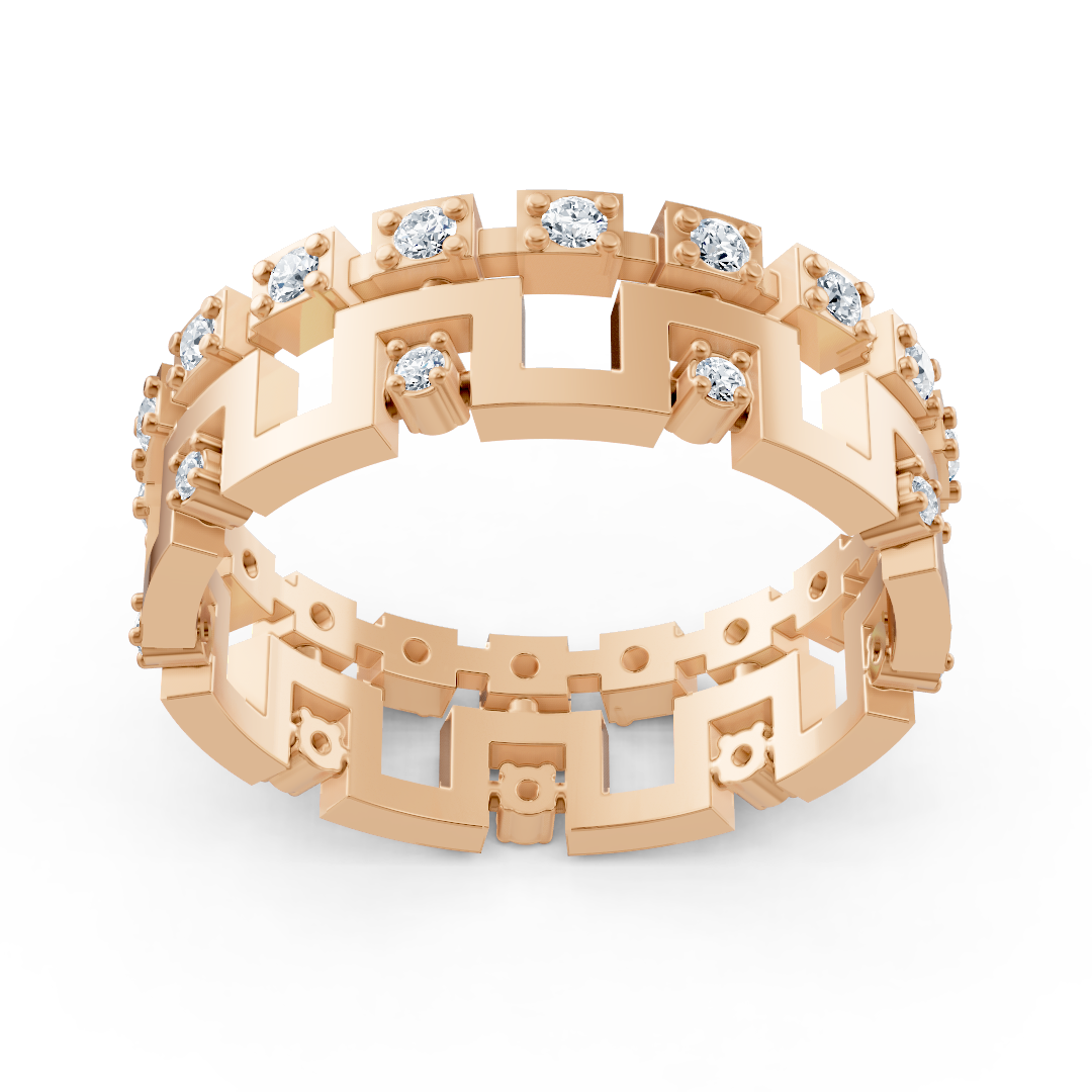 Bague géométrique en or rose 14 carats avec diamants - bague pour femme expressive au design moderne