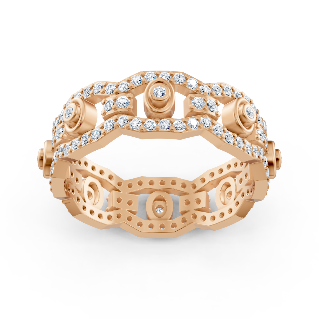 Rose gold diamond ring with chain and circle design