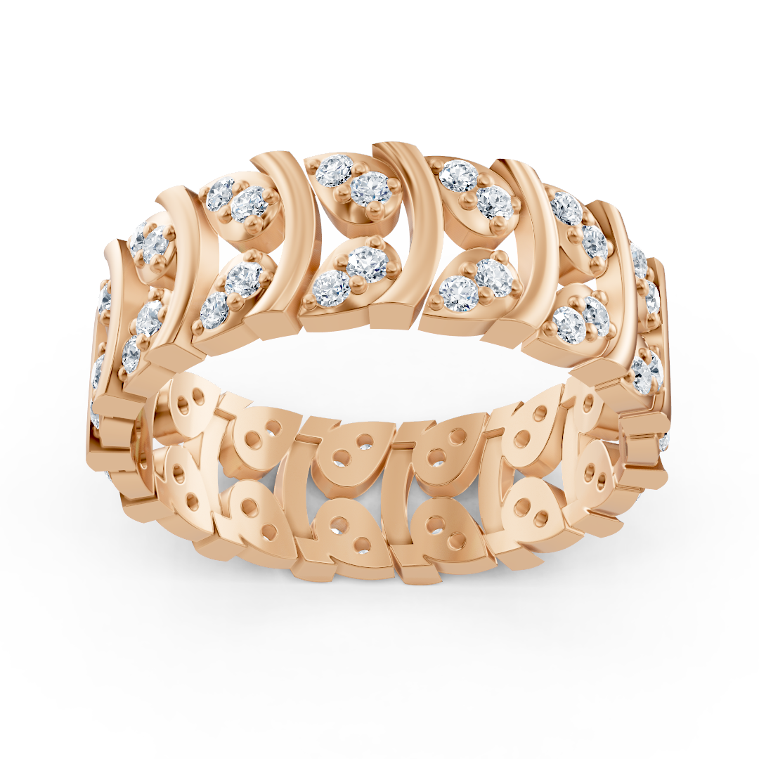 Rose gold diamond ring with curved design