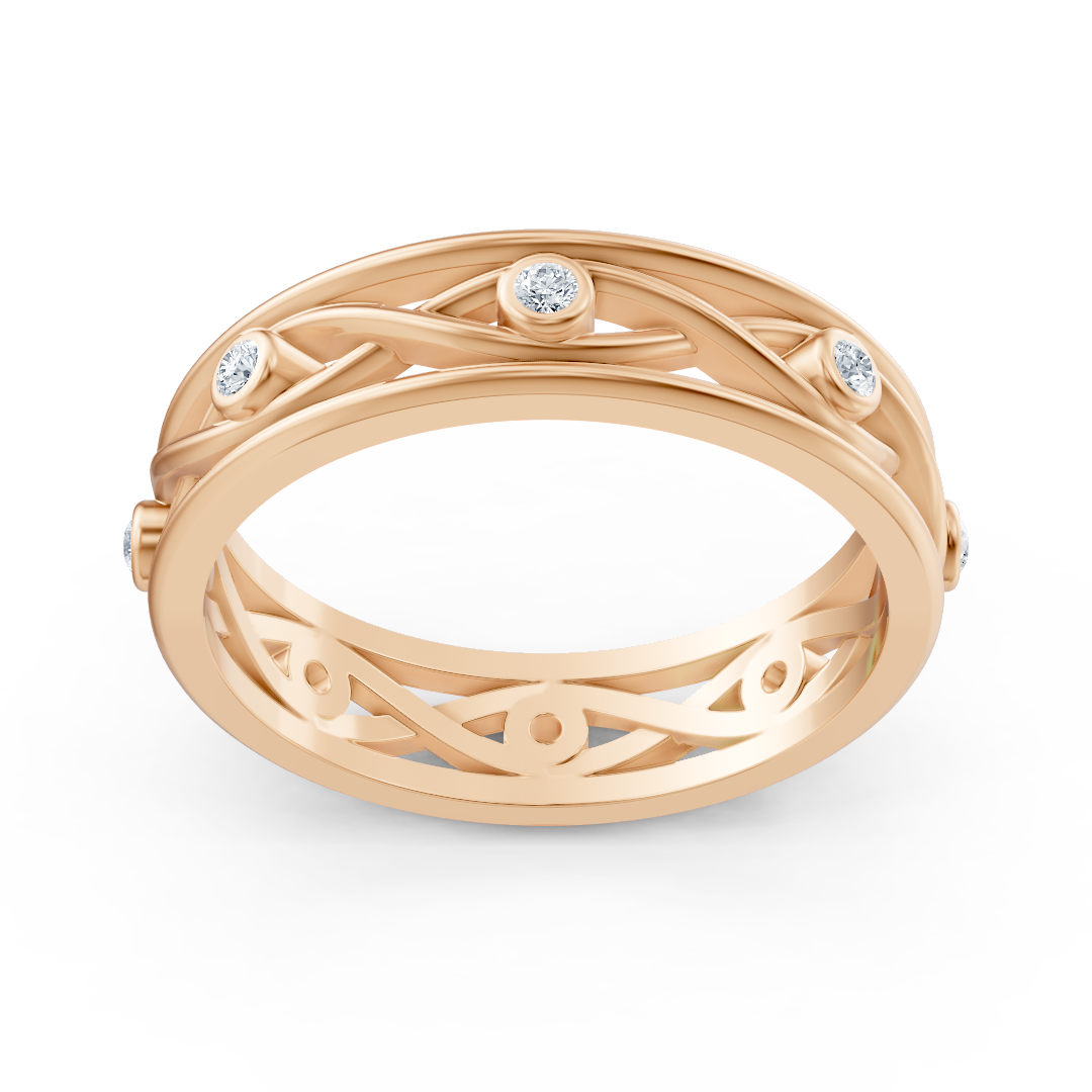 Elegant rose gold ring with round diamonds in bezel design