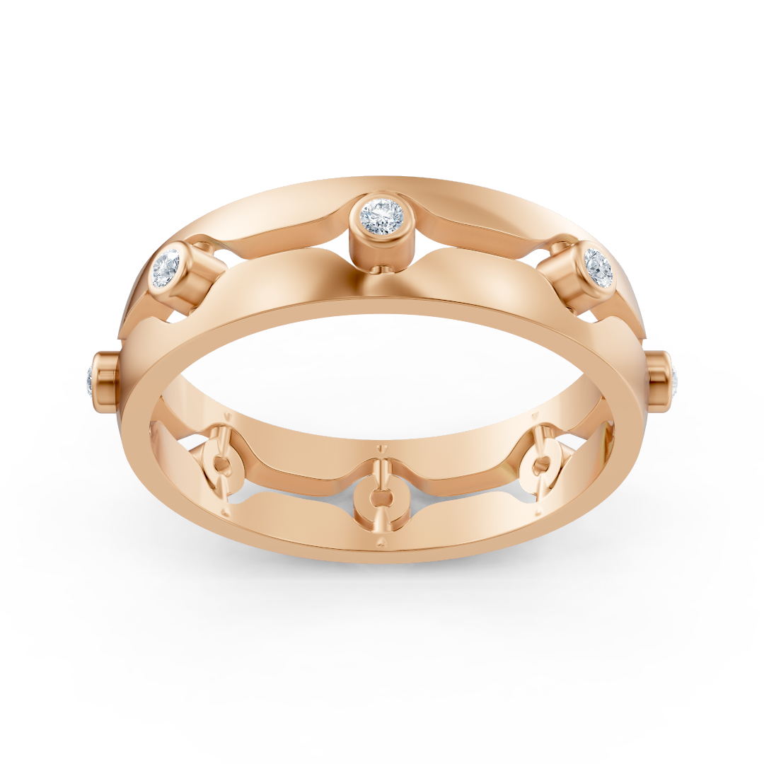 Elegant rose gold ring with round diamonds in bezel design