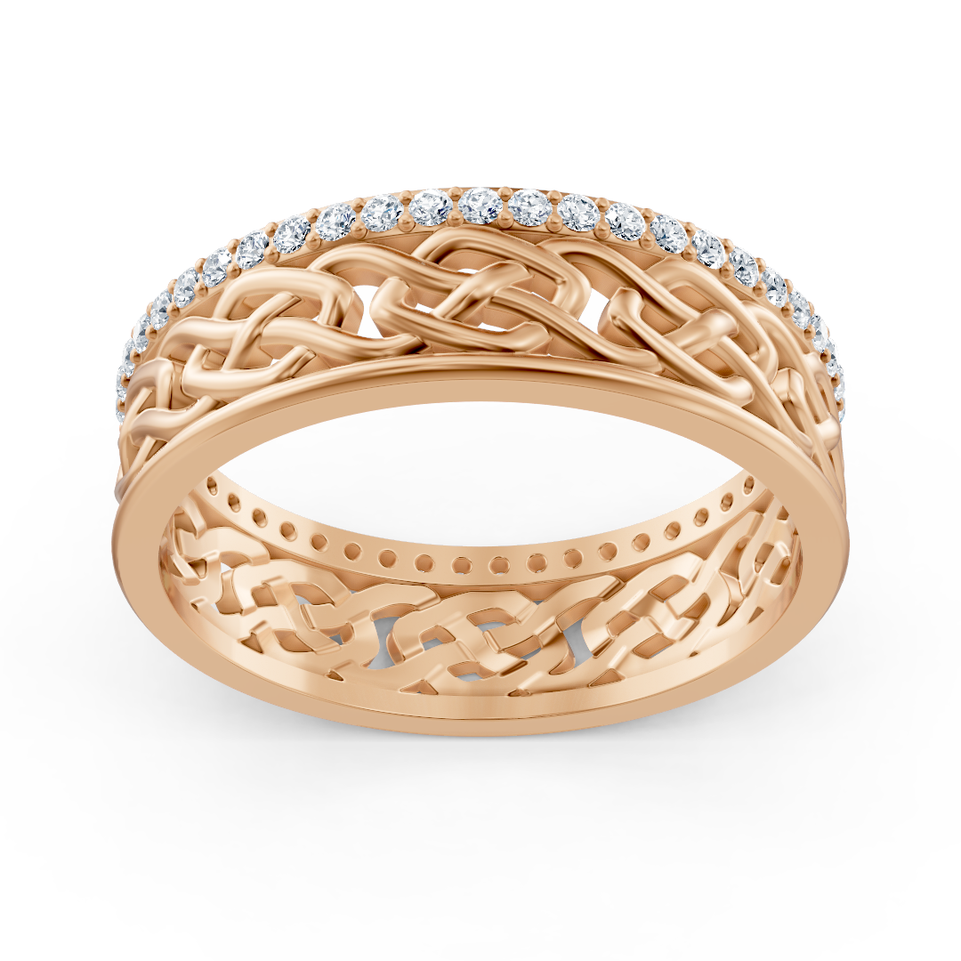 Bague moderne en or rose avec diamants ronds en forme de griffes