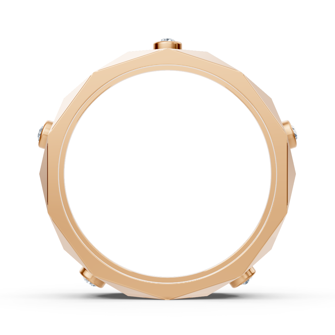 Bague moderne en or rose avec diamants ronds en forme de lunette