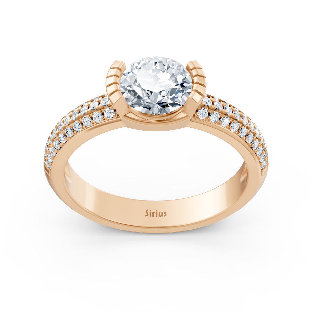 Bague de fiançailles moderne avec diamant solitaire en or rose 14 carats