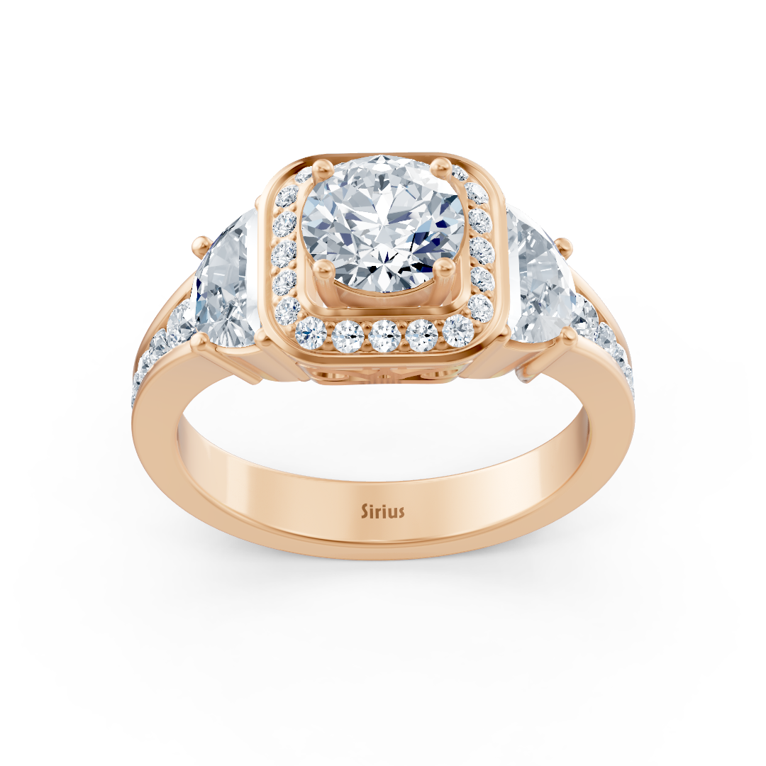 Diamant & Rubin 3-Stein Verlobungsring aus Roségold