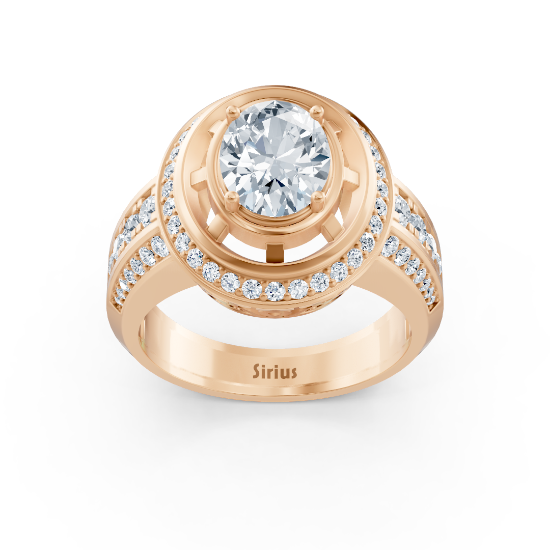 Rose gold halo engagement ring with diamonds & tourmaline