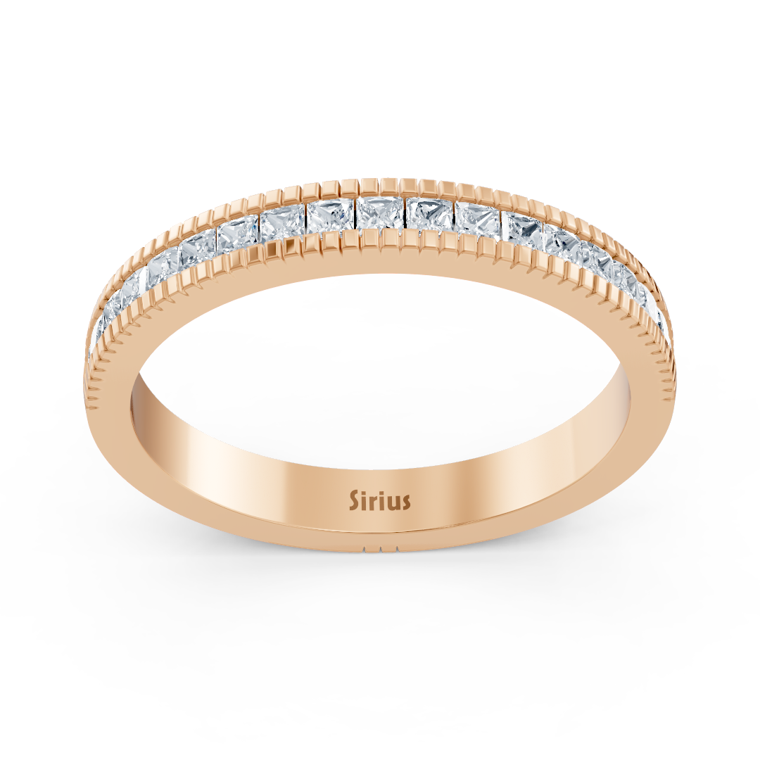 Bague de fiançailles en or rose 14 carats avec diamant taille princesse