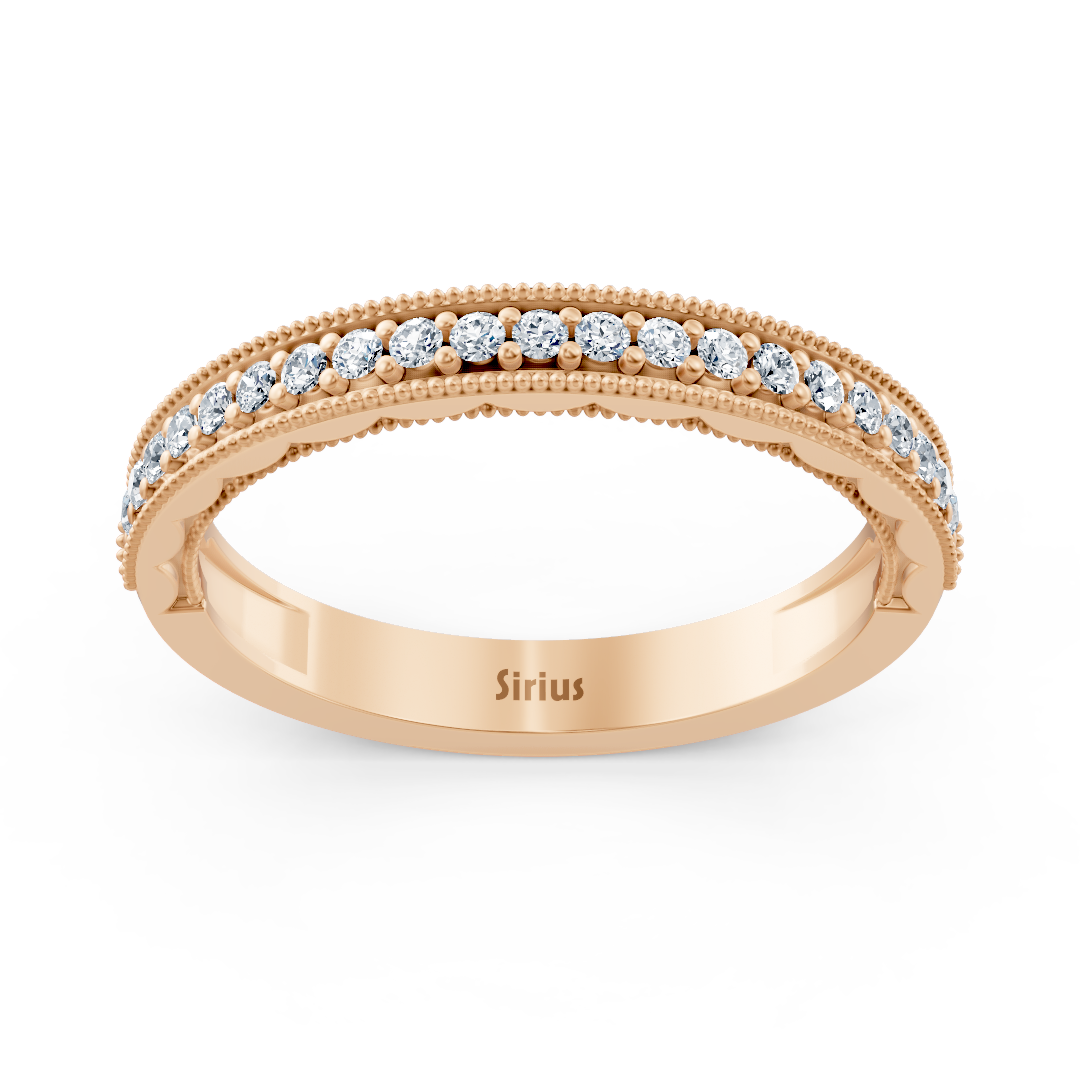 Bague demi-éternité en or rose 14 carats avec diamant de 0,21 carat et détails milgrain