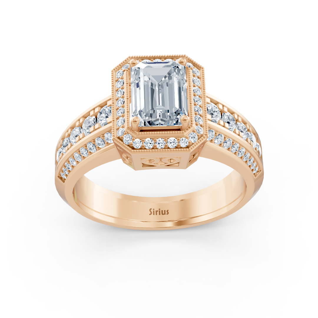 Birgie Sirius Roségold Diamant & Smaragd Halo Ring mit Emerald & Rundschliff