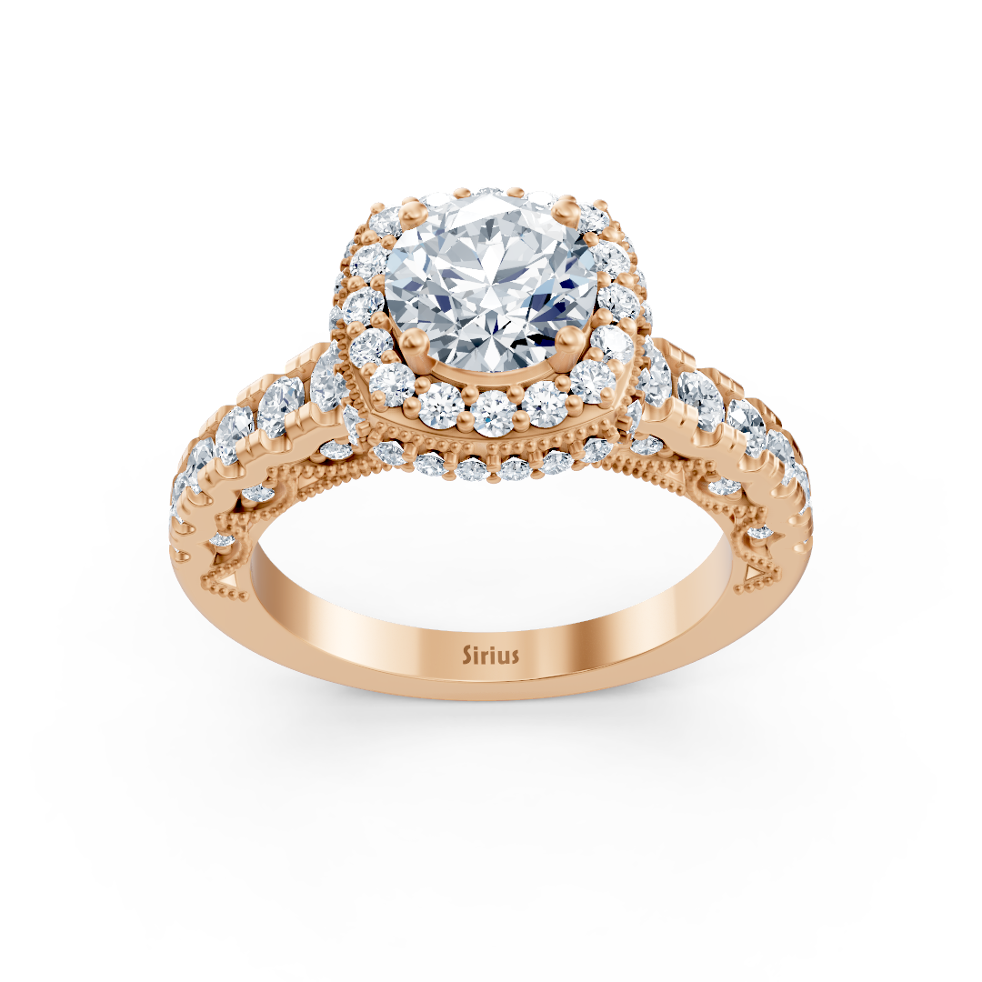 Birgie Sirius Roségold Halo Diamant Verlobungsring mit Rundschliff