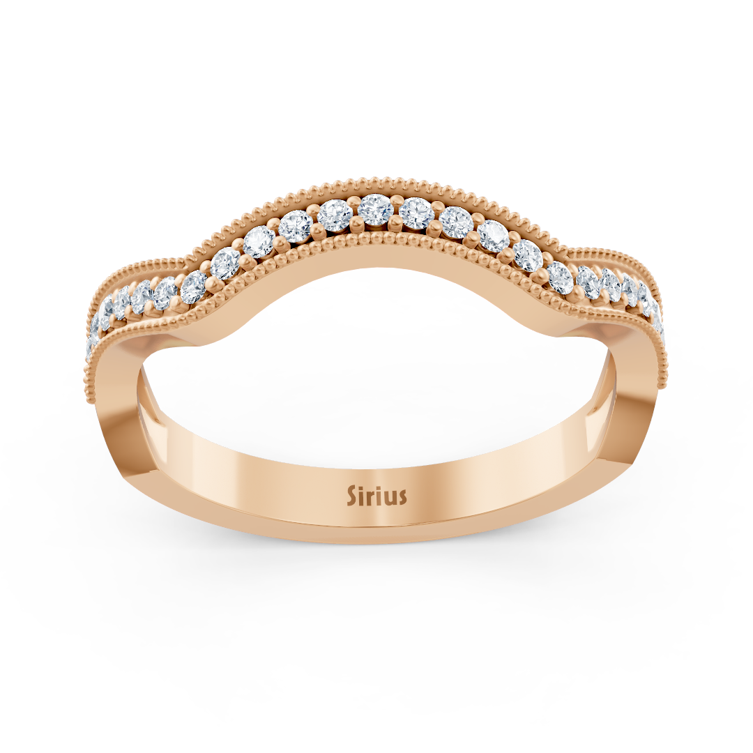 Alliance courbée en or rose avec diamant de 0,19 carat