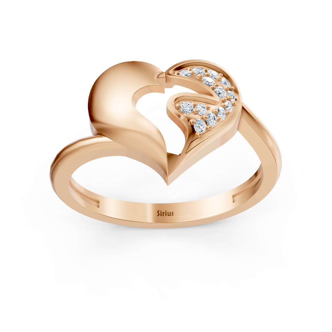 Graceful Vernive Everling heart ring in rose gold with delicate pavé diamonds