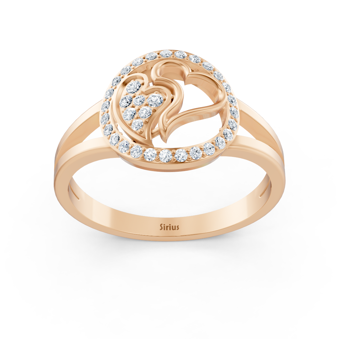 Bague délicate en diamant en forme de cœur en or rose avec des accents pavés en filigrane