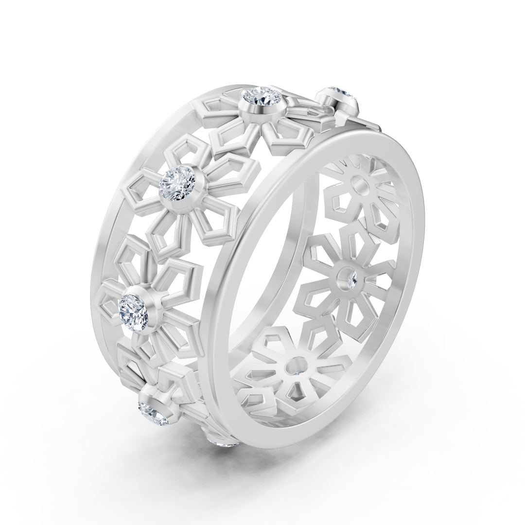 Weißgold-Diamantring mit Schneeflockenmotiv – 8 Diamanten