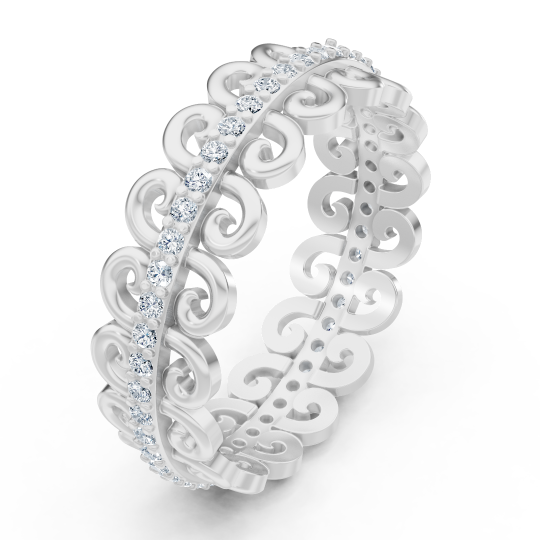 Graceful snail pattern diamond ring - 14K white gold, approx. 0.28 carats