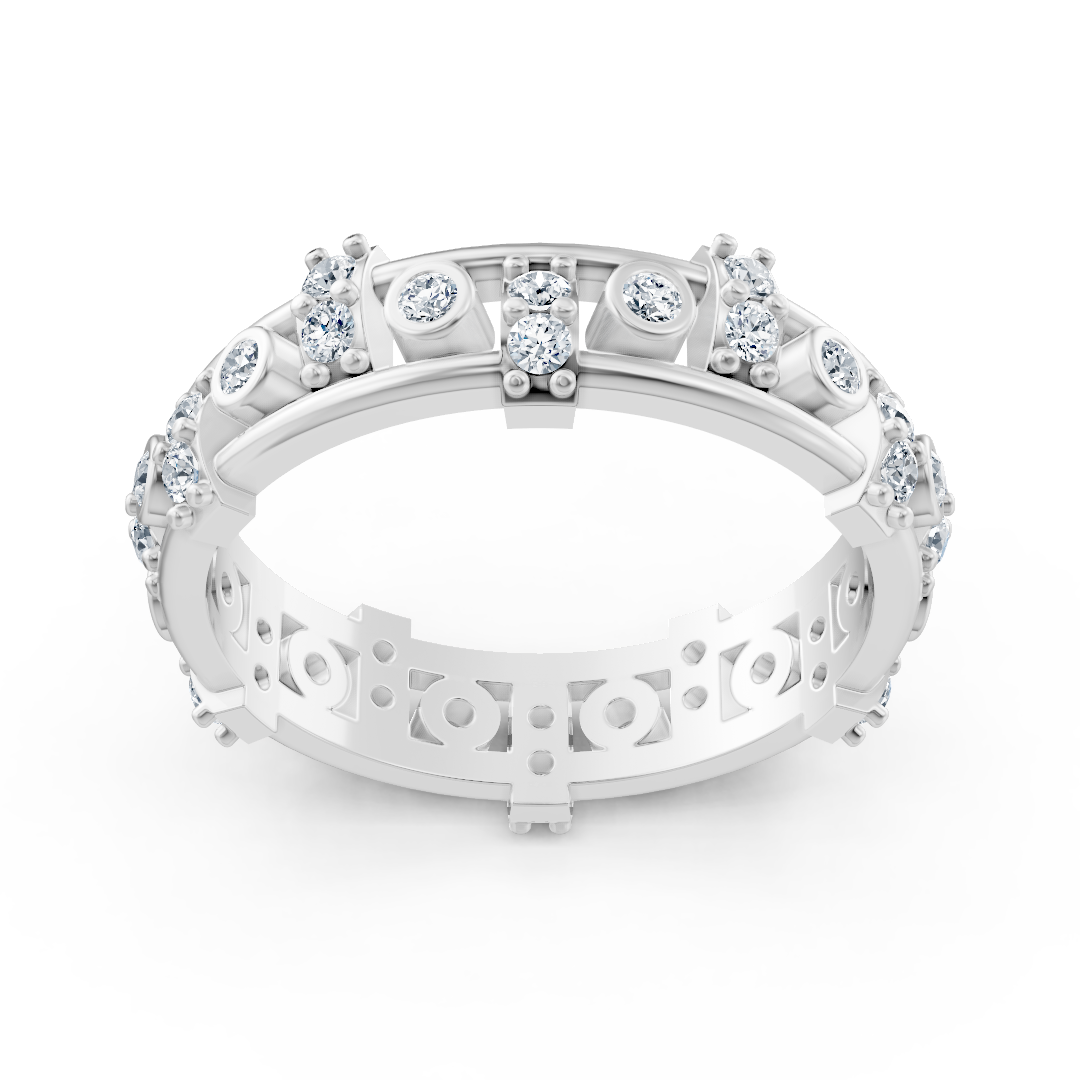 14 Karat Weißgold Diamant Memoire Ring - Moderner Damenring mit Zargen- und Krappenfassung