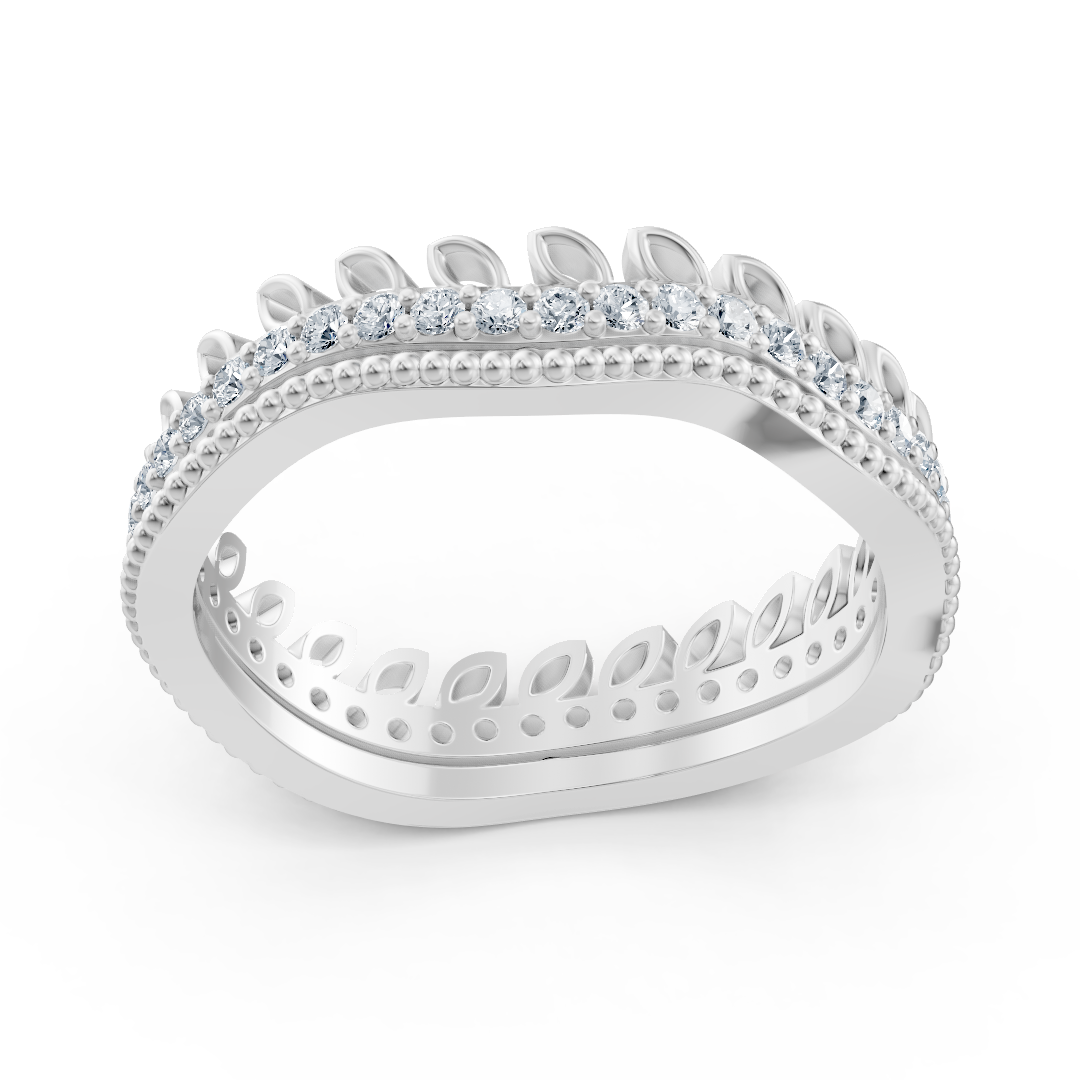 14 Karat Weißgold Diamant Kranzring - Filigraner Damenring mit Brillanten