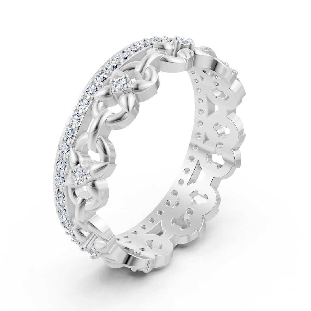 Weißgoldener Diamantring mit Kettenmuster