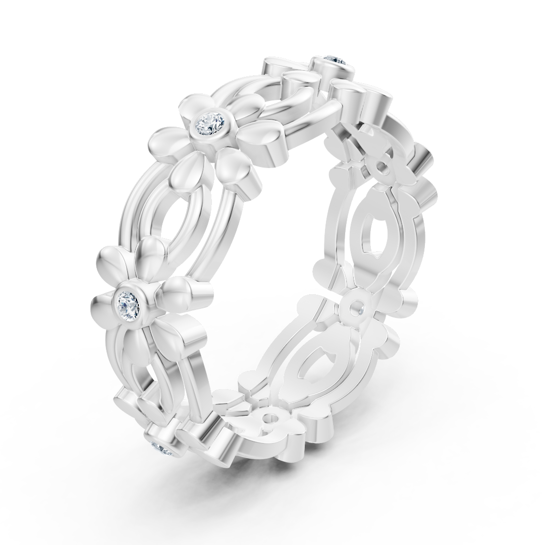 14 Karat Weißgold Pırlanta Blumen Ring "Zarte Blüte"