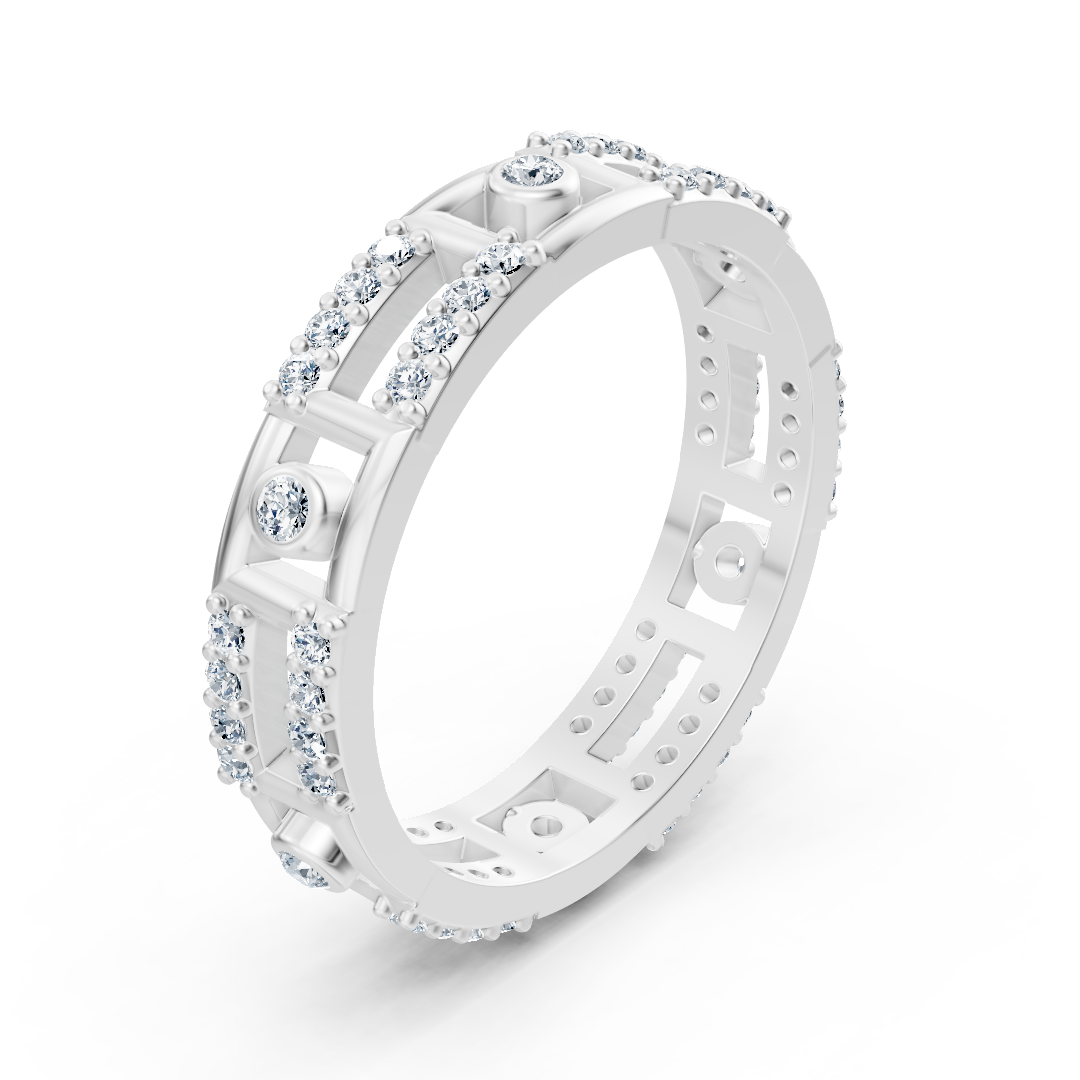 14 Karat Weißgold Diamant Geo Ring "Linienkunst"