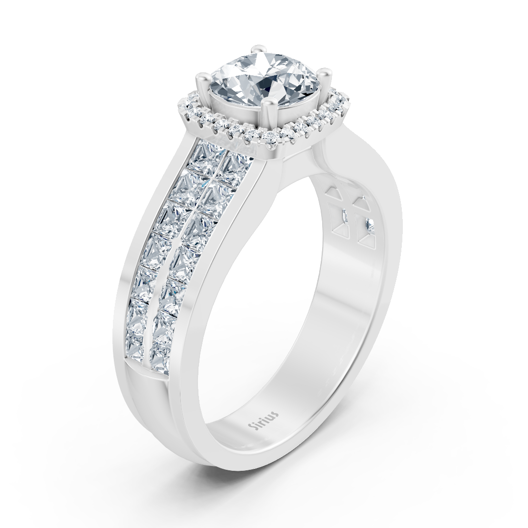 Extravaganter Diamant Verlobungsring mit Prinzess- und Brillantschliff aus 14 Karat Weißgold