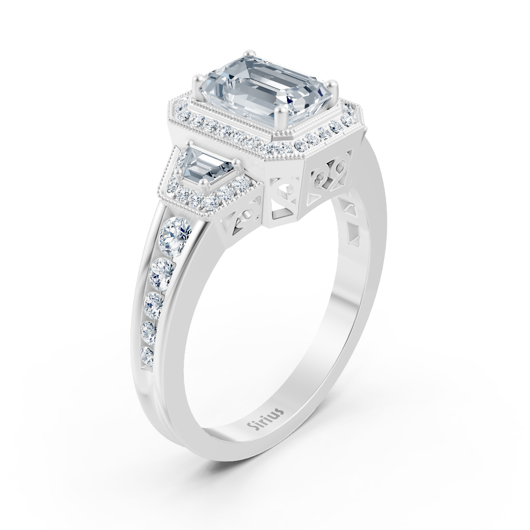 Diamond, Emerald & Ruby Halo Engagement Ring in White Gold
