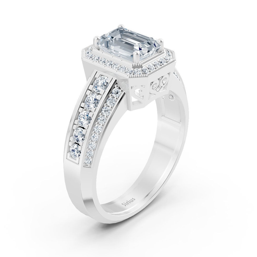 Birgie Sirius Weissgold Diamant & Smaragd Halo Ring mit Emerald & Rundschliff