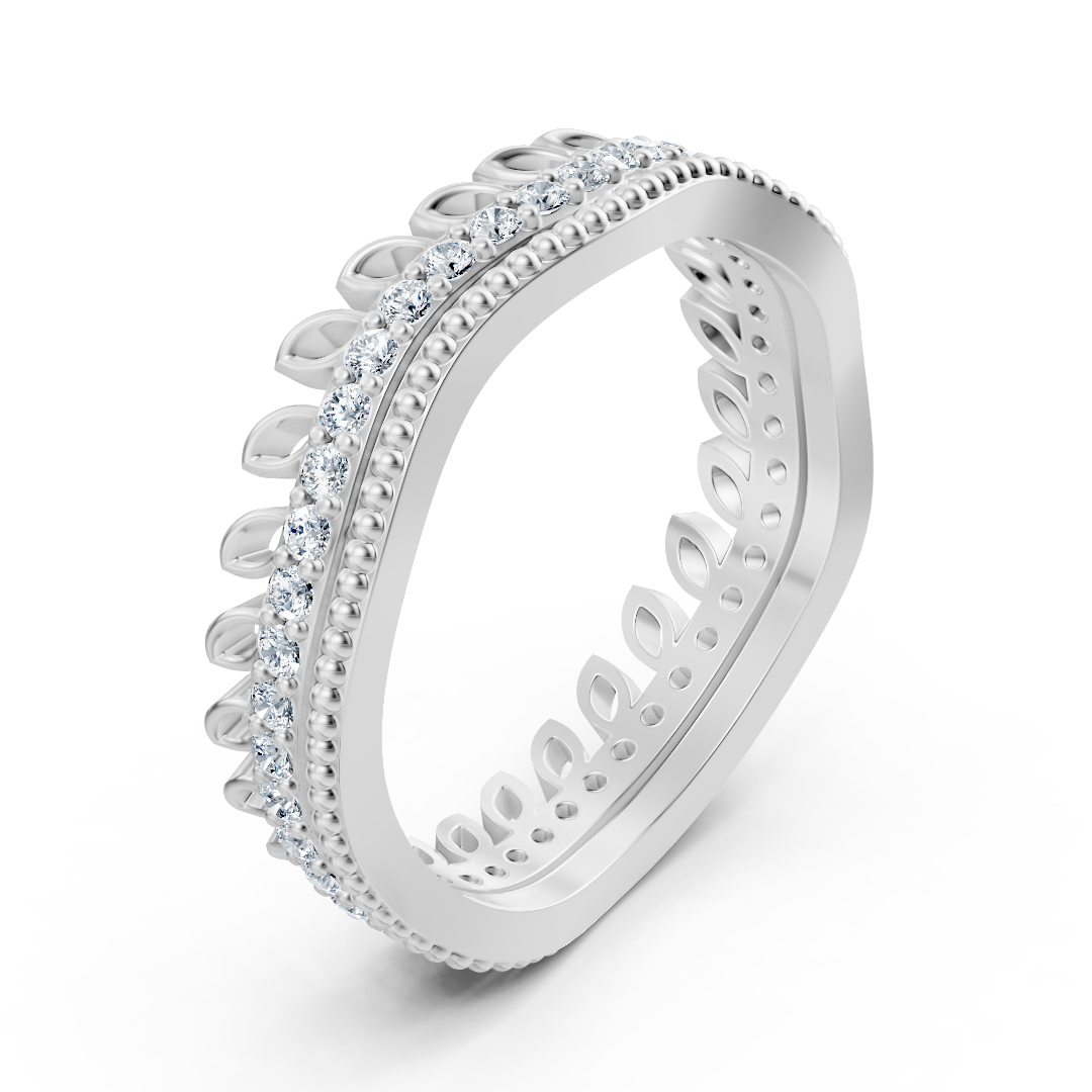 14 Karat Weißgold Diamant Kranzring - Filigraner Damenring mit Brillanten