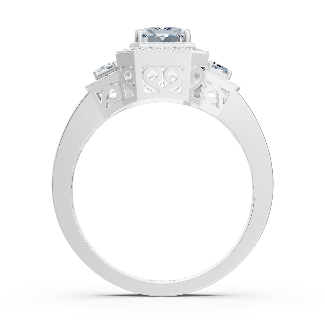 Diamond, Emerald & Ruby Halo Engagement Ring in White Gold