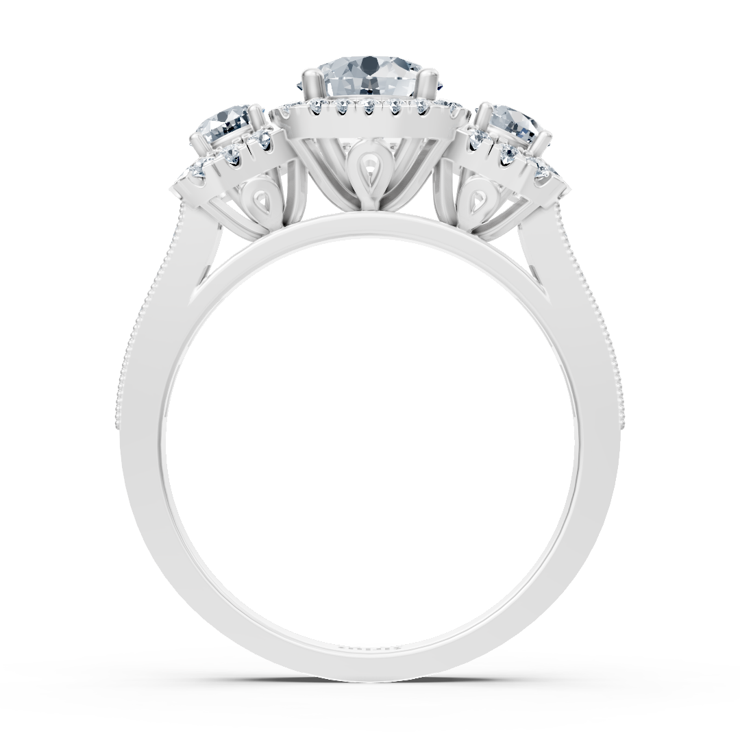 Weißgoldener Halo Drei-Stein Weisstopas Diamantring