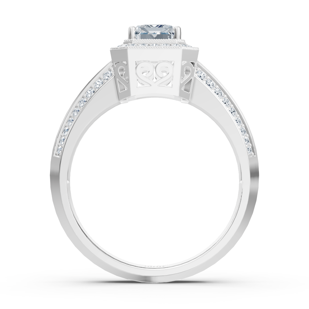 Birgie Sirius Weissgold Diamant & Smaragd Halo Ring mit Emerald & Rundschliff