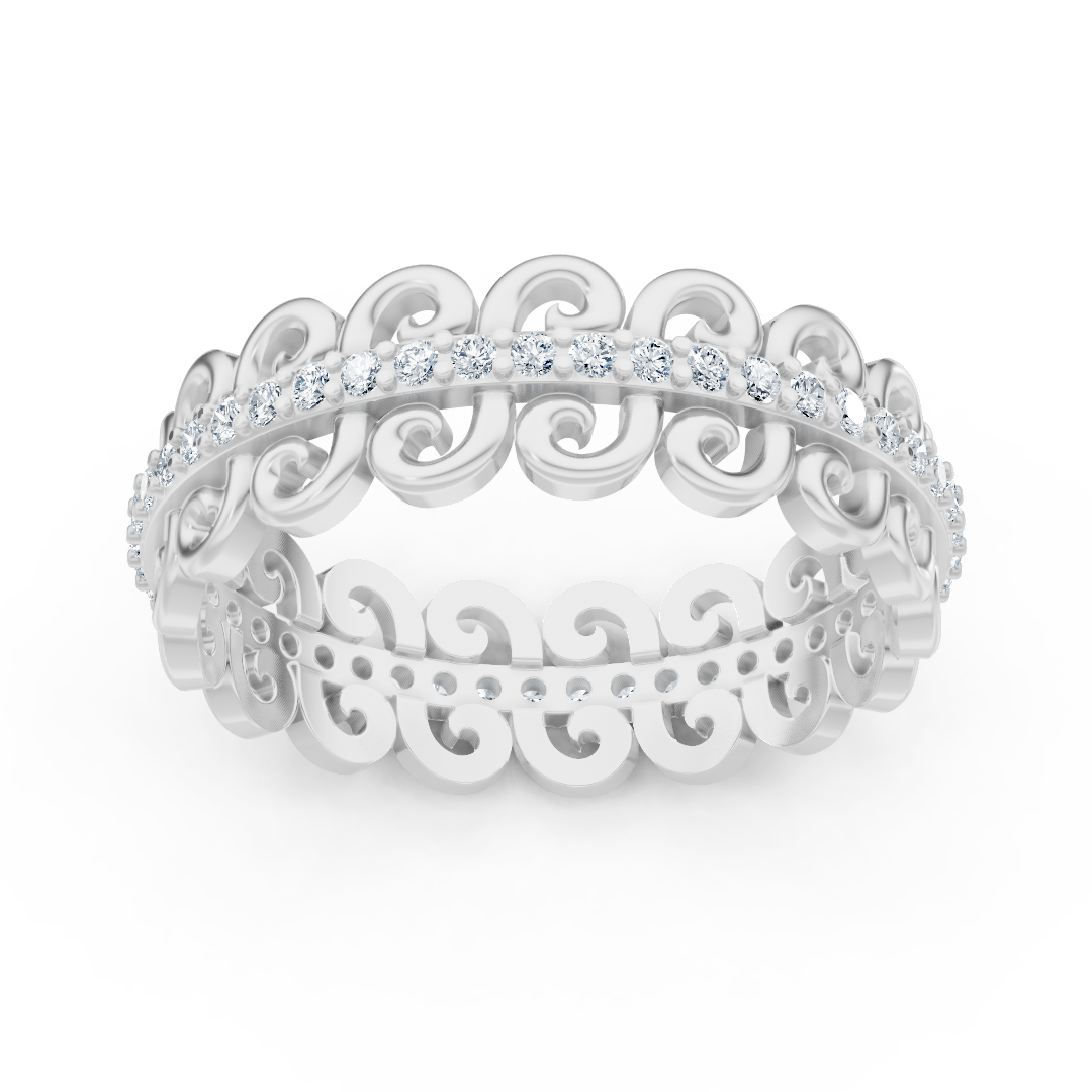 Graceful snail pattern diamond ring - 14K white gold, approx. 0.28 carats