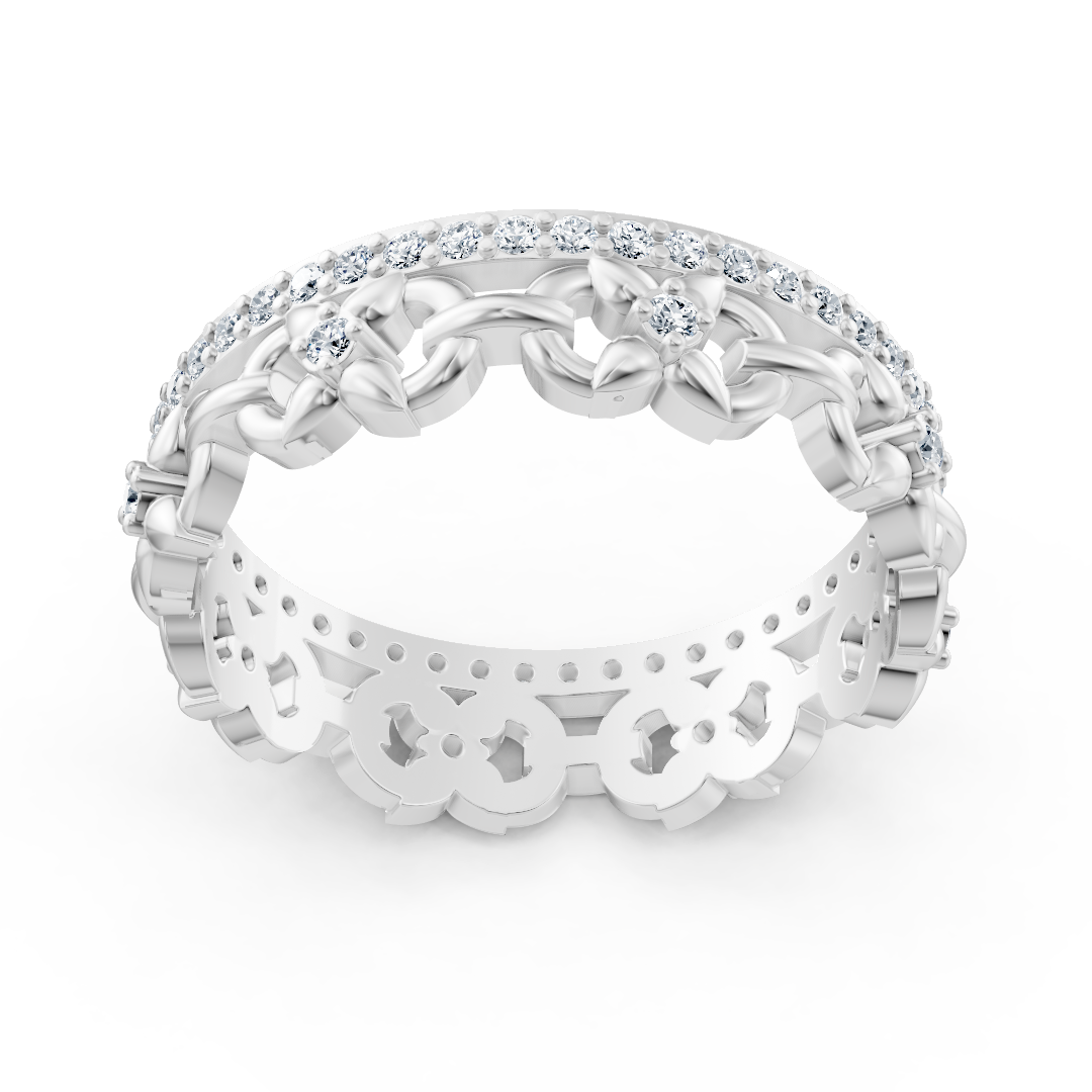Weißgoldener Diamantring mit Kettenmuster