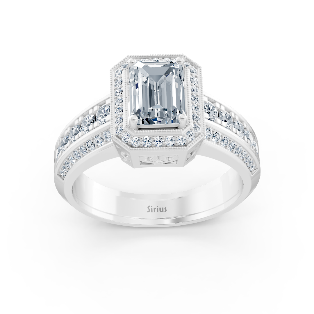 Birgie Sirius Weissgold Diamant & Smaragd Halo Ring mit Emerald & Rundschliff
