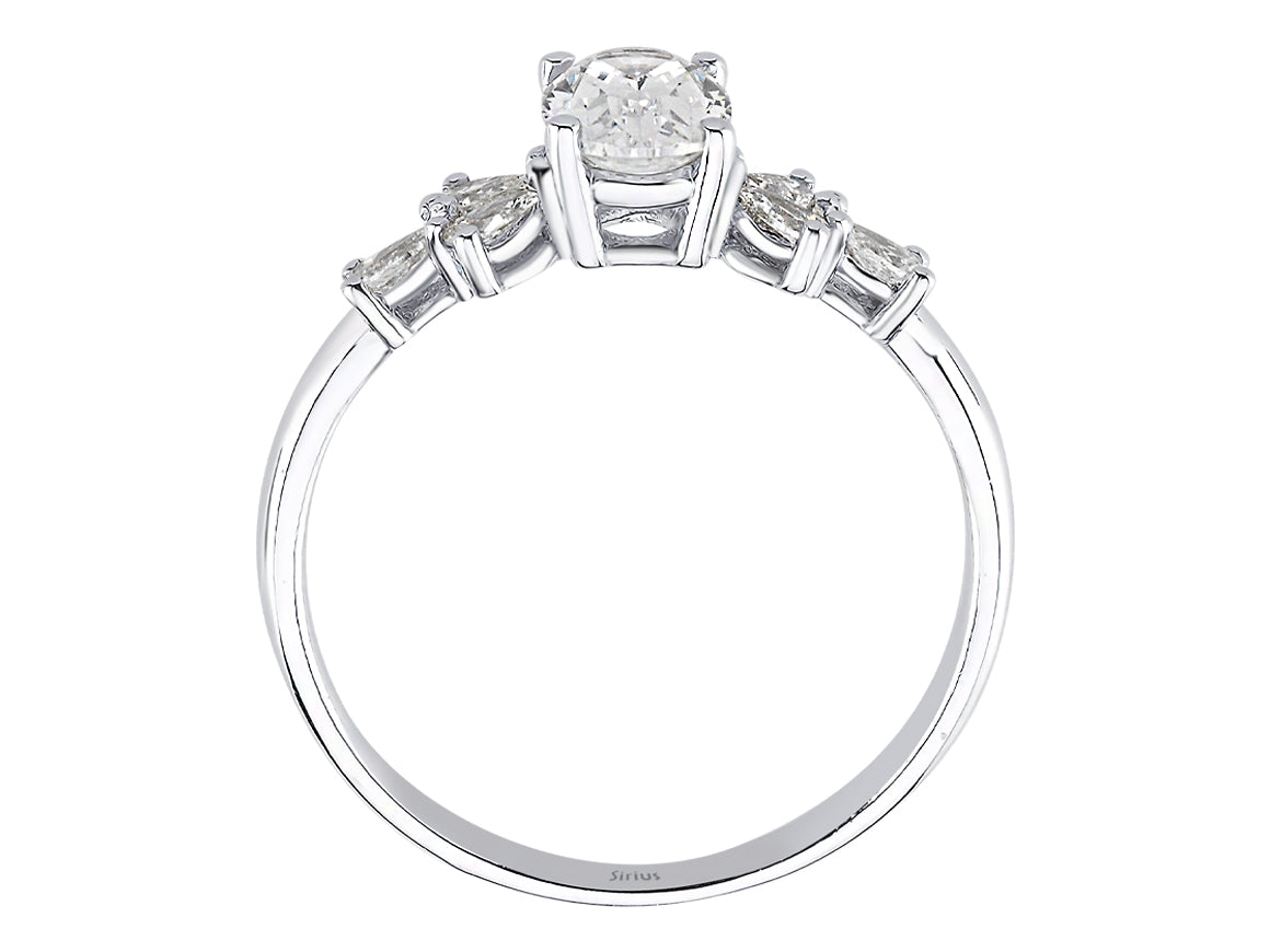 Birgie Diamant- und Weißtopas-Ring im Tropfen- und Ovalschliff
