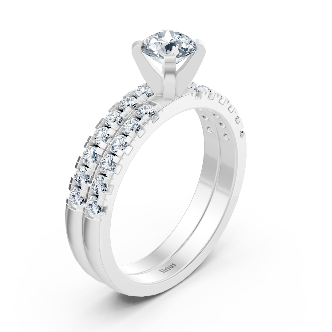 Bague empilable en or blanc avec diamants et anneau latéral