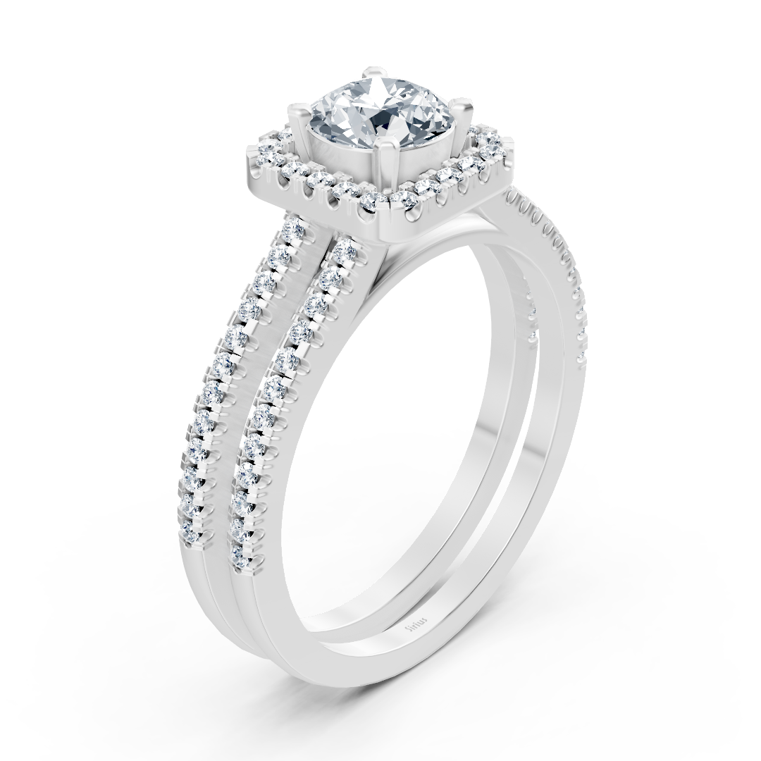 bague halo en or blanc et diamants