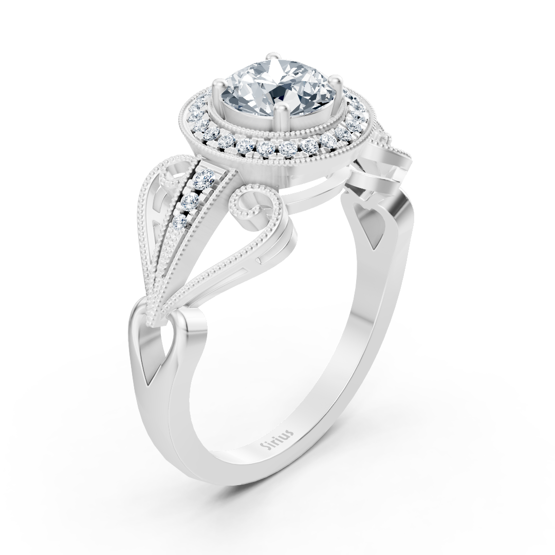 Bague de fiançailles vintage avec diamants en or blanc 14 carats