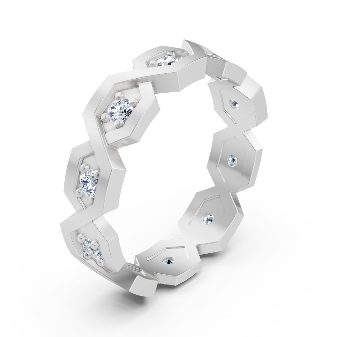 Geometrischer Diamantring aus 14K Weissgold