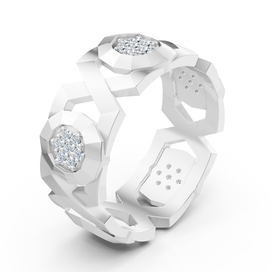 Exquisiter Weißgold-Diamantring – Geometrisches Design