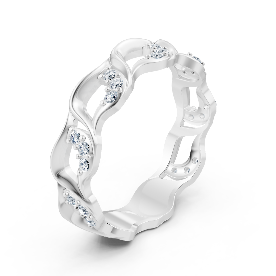 Eleganter Weißgold-Diamantring mit Wellenmuster